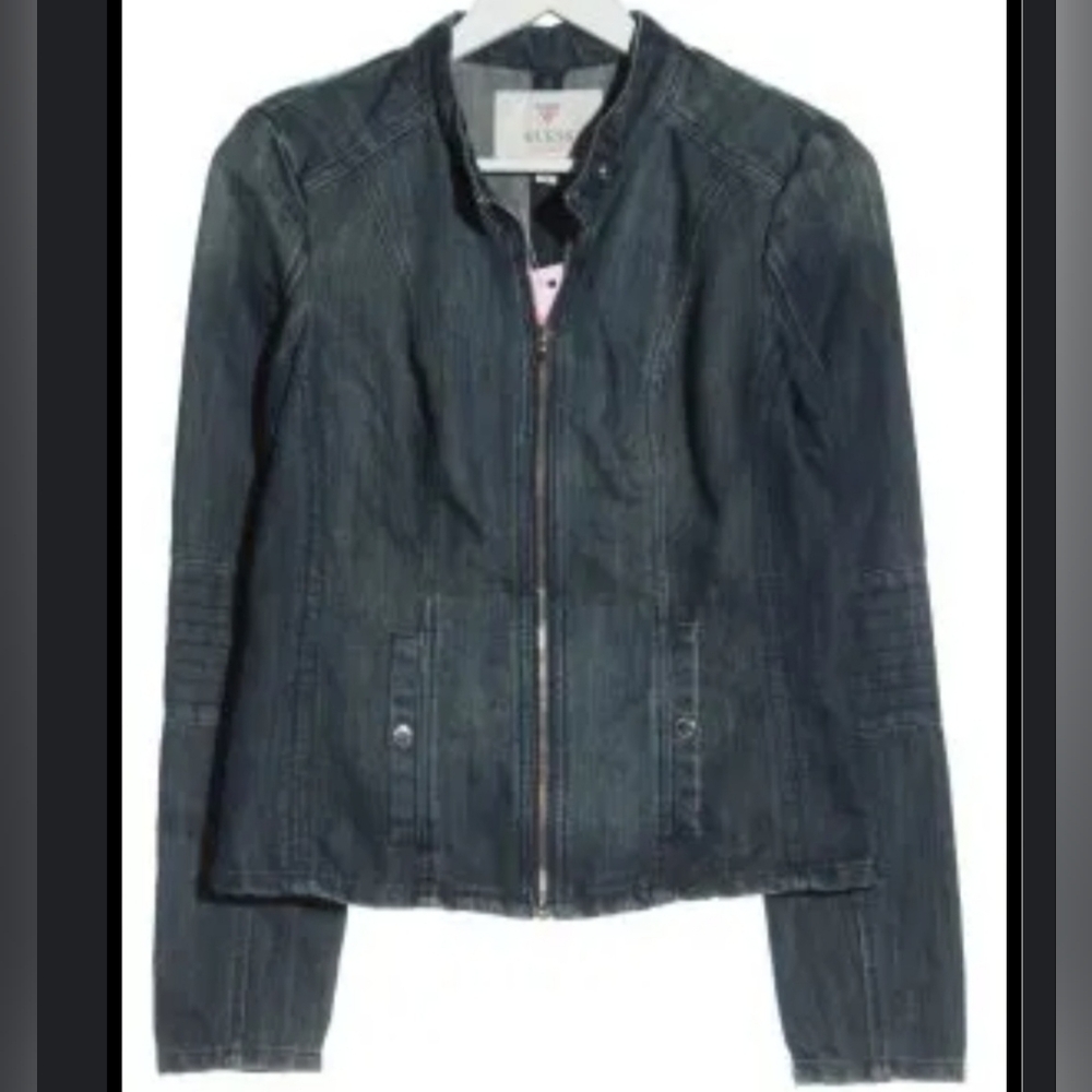 Guess Blue Jean Jacket Cropped Fitted Design